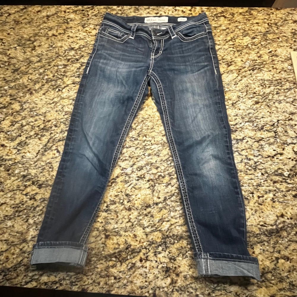 BKE Payton Slim Straight Jeans Womens 27R Dark Wash Thick Contrast Stitch Denim